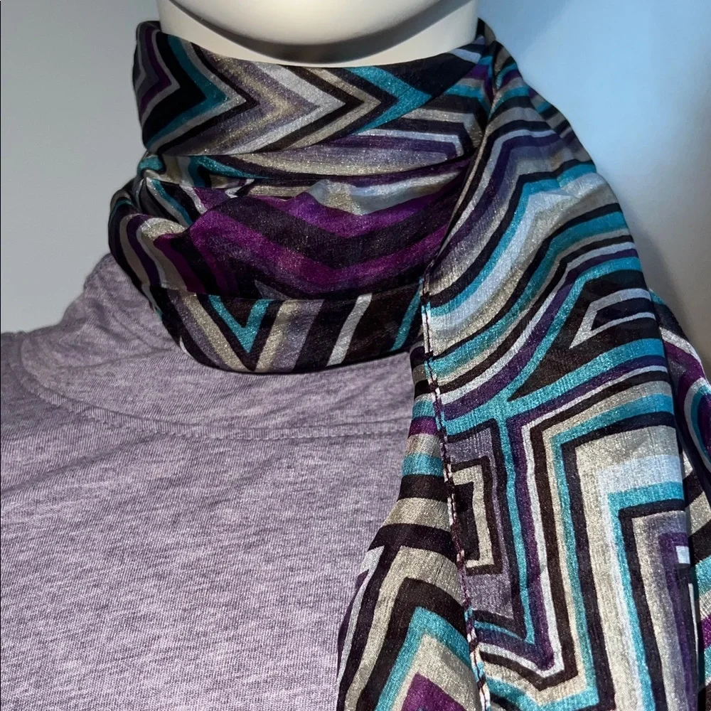 Accessorize silk art Scarf in Purple and Teal geometric patterns